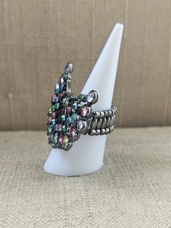 Peacock  Multi Color Ring Crystals Fashion Women Jewelry Ring Size Adjustable - Picture 7 of 9